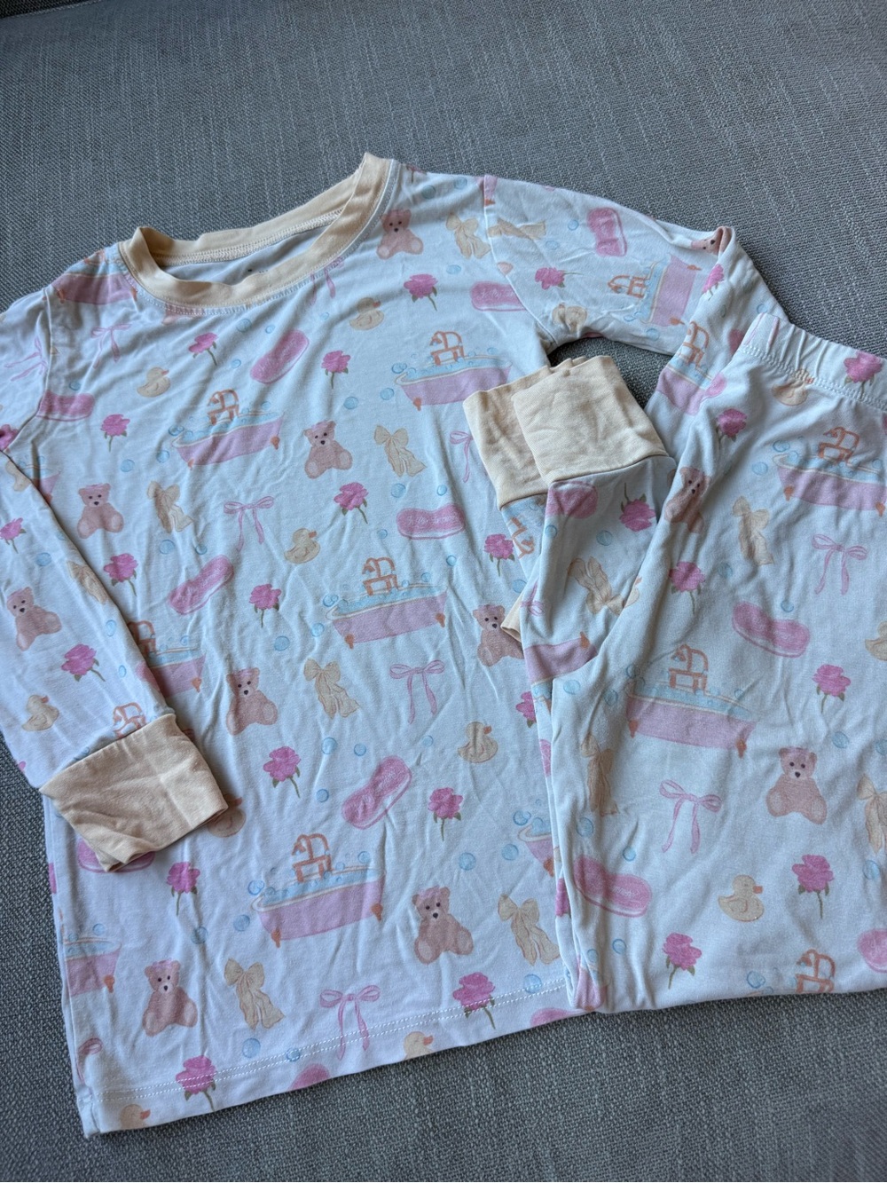 In My Jammers Kids Bamboo Pajama Set - Pastel Pink & Cream Bath Time Print